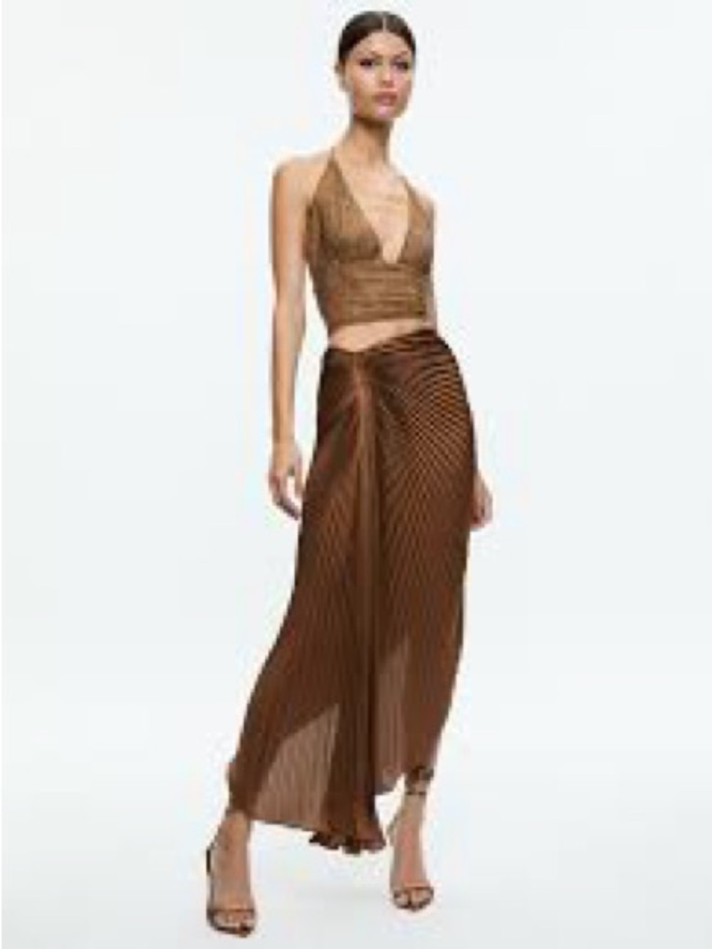 Alice + Olivia Brown Pleated Maxi Skirt
